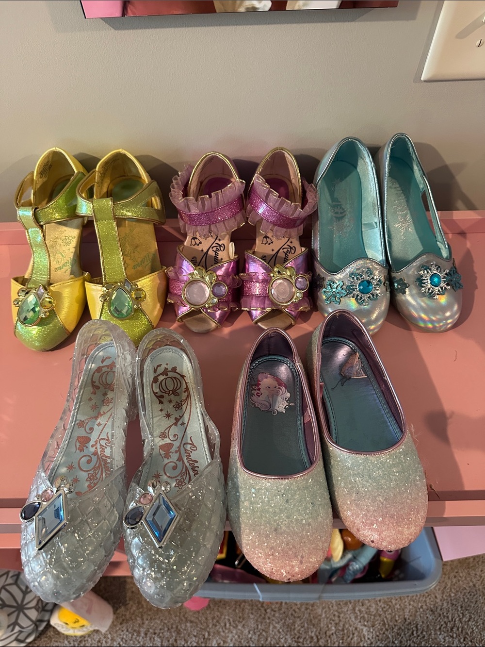 Disney Girls Sparkle Dress Shoe Lot - Yellow, Pink, Silver, Aqua